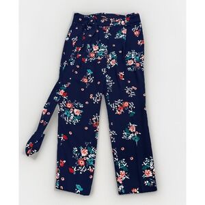 Express Women's Paper Bag Belted Ankle Pants Navy Floral Size 12 Cottagecore EUC